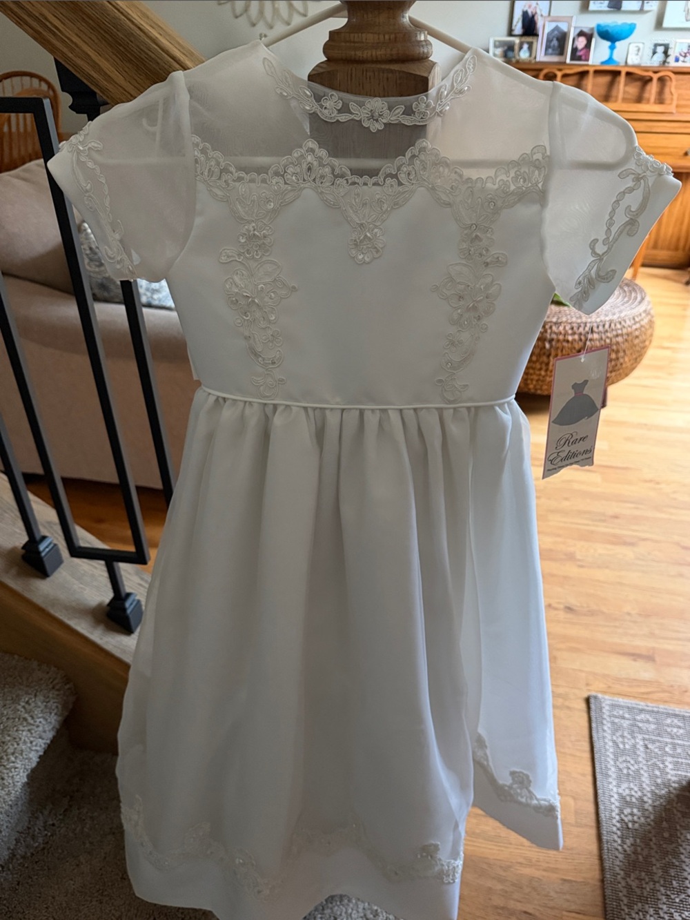 Rare Editions White Embroidered Lace-Trim Girls Formal Dress
